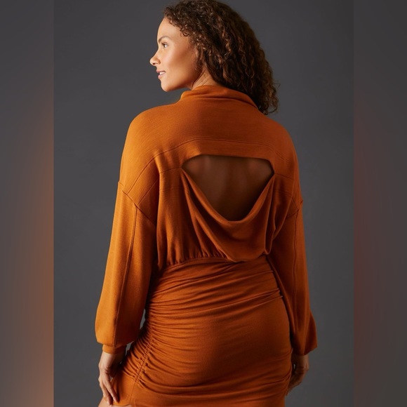Anthropologie Daily Practice Dress Ruched open back rust brown New 2X NWOT - Picture 3 of 9